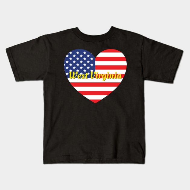 West Virginia American Flag Heart Kids T-Shirt by DPattonPD